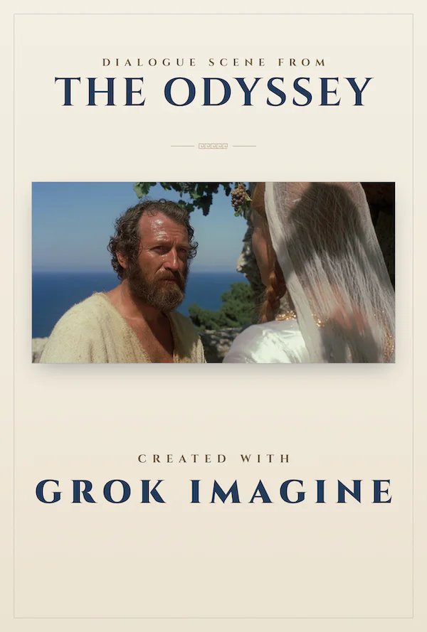 A scene from The Odyssey built on Grok Imagine poster